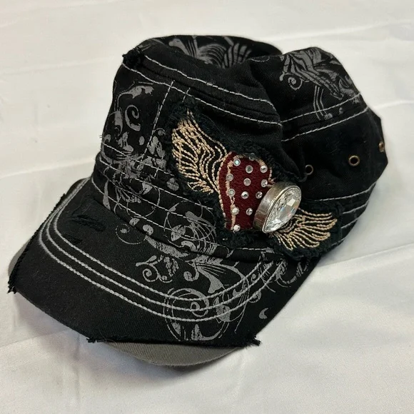 Cowgirl Jewels Distressed Trucker Hat With Swarovski Crystal Ladies NWOT